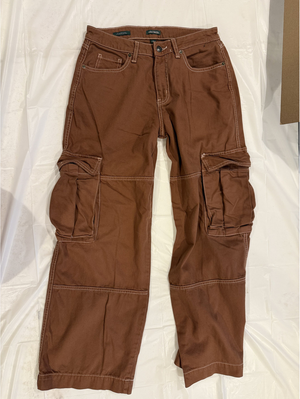 Wild Fable Brown Cargo woman's Pants Size 8 Regular, baggy wide legs button sipp
